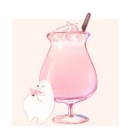  bear chai_(drawingchisanne) cherry_blossoms commentary_request cup drink drinking_glass drinking_straw food_focus holding leaning leaning_on_object no_humans original polar_bear signature simple_background undersized_animal whipped_cream 