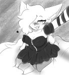  amber_(nebulilac) anthro big_breasts big_tail blush bottomwear breasts canid canine clothed clothing curvy_figure dress female fennec fox hair kneeling long_hair mammal nebulilac sketch skirt solo wide_hips 