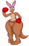  absurd_res anthro boxing_gloves brown_body brown_fur clothing female fur handwear hi_res kangaroo kangy_the_kangaroo_(kdgamer015) kdgamer015 macropod mammal marsupial pink_nose solo tan_body tan_fur thick_thighs wide_hips 