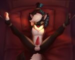  2022 anthro ball_gag bdsm bed bound_wrists canid canine canis digital_media_(artwork) furniture gag jackal knot male mammal solo spread_legs spreading submissive submissive_male vtza 