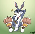  2017 absurd_res anthro artist_name brush bunnymund digital_media_(artwork) doritohead dreamworks easter easter_egg featureless_crotch feet fingers foot_focus fur green_background green_eyes grey_body grey_fur hand_behind_head hi_res holidays lagomorph leporid long_ears male mammal multicolored_body multicolored_fur nude paint paintbrush rabbit rise_of_the_guardians simple_background sitting smile solo teeth toes two_tone_body two_tone_fur whiskers white_body white_fur 