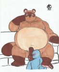  2022 animal_crossing anthro balls belly big_belly blush brown_body canid canine duo erection genitals hi_res humanoid_genitalia humanoid_hands humanoid_penis lexor_komuga male mammal moobs navel nintendo nipples obese obese_male overweight overweight_male penis raccoon_dog sitting tanuki tom_nook_(animal_crossing) video_games 