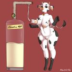  absurd_res anthro big_breasts bodily_fluids bovid bovine breast_milking breasts cattle clementa fan_character female green_eyes hi_res kevwrite lactating mammal milk raised_tail solo stains tail_tuft tuft 