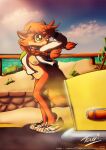  anthro breasts canid canine casual_exposure clothed clothing female footwear fox fur green_eyes hair hi_res mammal markings mostly_nude nipples orange_body orange_fur patricia_mac_sionnach pigtails shoes solo tagme tail_markings tarripup topwear 