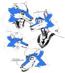  2022 absurd_res android animatronic anthro black_lips black_nose blue_body blue_fur cheek_tuft colored countershade_face countershading digital_drawing_(artwork) digital_media_(artwork) facial_tuft female fur hair hi_res kaita_(the-hydroxian) lips lipstick machine makeup monotone_background prick_ears pupils red_pupils restricted_palette robot sharp_teeth simple_background sketch smile solo teeth the-hydroxian tuft white_background white_body white_fur white_hair 