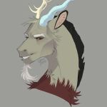  anthro antlers beard brown_body brown_fur chimera discord_(mlp) draconequus eyebrows facial_hair friendship_is_magic fur ghoulhowls grey_background hasbro hi_res horn inner_ear_fluff male my_little_pony red_eyes simple_background smile tuft yellow_sclera 