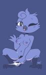  anthro avian beak blue_body blue_fur breasts cellphone claws female fur giidenuts hi_res meme nipples one_eye_closed open_mouth open_smile phone simple_background smile solo tongue tongue_out tweetfur twitter 