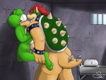  anal anal_penetration anthro bodily_fluids bowser crying cum_stain dinosaur dungeon duo forced koopa male male/male mario_bros nintendo penetration pinned pinned_to_wall prison prison_cell prisoner rape reptile salamandr scalie sex sex_slave size_difference slave standing standing_sex tears video_games yoshi yoshi_(character) 