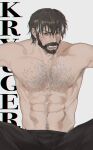  1boy abs bangs bara beard berezovich_kryuger_(girls&#039;_frontline) facial_hair girls&#039;_frontline highres large_pectorals male_focus mature_male muscular muscular_male navel nipples open_mouth pectorals solo stomach tai_(tai_xwxy) topless topless_male 