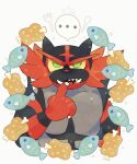  ... 1boy akadako animal_ears animal_hands animal_nose black_fur body_fur boned_meat cat_boy cat_ears claws colored_sclera commentary_request dated_commentary drooling finger_to_mouth fish food fork furry furry_male green_eyes grey_background grey_fur hand_up hungry imagining incineroar looking_up male_focus meat one-hour_drawing_challenge partial_commentary pokemon pokemon_(creature) red_fur sharp_teeth simple_background slit_pupils solo speech_bubble spoken_ellipsis spoon teeth upper_body yellow_sclera 