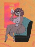  anthro barbera_(regular_show) breasts brown_hair cartoon_network crossed_legs female hair hi_res holding_wine_glass mammal nipples nude procyonid raccoon regular_show sitting solo thick_thighs wolflance 