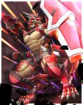  absurd_res anthro armor claws dragon hi_res male musou_luf red_body scalie shield solo 