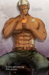  1boy abs bara cigarette commentary_request hige_kariudoshachi large_pectorals male_focus mature_male muscular muscular_male navel nipples old old_man original pectorals smoking solo stomach topless topless_male 