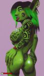  animated arm_tattoo butt ear_piercing female goblin green_body green_skin humanoid infected_heart piercing shake solo tattoo tongue tongue_out 