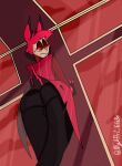  alastor_(hazbin_hotel) annoyed butt clothed clothing demon digital_media_(artwork) fur hair hazbin_hotel hi_res humanoid looking_at_viewer looking_back male myaftrlifeisbe not_furry presenting presenting_hindquarters raised_tail solo wide_hips 