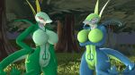  16:9 2020 3d_(artwork) anthro big_breasts blue_body blue_skin breasts crossed_arms digital_media_(artwork) dnrud12 duo eyes_closed featureless_breasts female forest genitals grass green_body green_skin half-closed_eyes hand_on_hip hi_res looking_at_another narrowed_eyes nintendo nude plant pok&eacute;mon pok&eacute;mon_(species) pok&eacute;morph pussy red_eyes serperior shiny_pok&eacute;mon source_filmmaker tree video_games widescreen 
