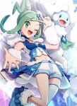  2022 ambiguous_gender blush breasts clothed clothing duo female gonzarez1938 green_eyes green_hair hair hi_res human lisia_(pokemon) looking_at_viewer mammal mega_altaria mega_evolution nintendo one_eye_closed pok&eacute;mon pok&eacute;mon_(species) video_games 