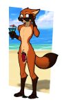  accessory alcohol anthro beach beverage canid canine clothing cock_ring cocktail disney eyewear fox fur genitals hi_res holding_object jewelry looking_at_genitalia looking_at_own_penis looking_at_penis looking_at_self luraiokun male mammal nick_wilde nude orange_body orange_fur penis penis_accessory penis_jewelry seaside solo sunglasses underwear underwear_on_floor zootopia 