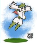  areola big_areola flying fur green_body green_eyes green_fur green_hair hair hi_res legendary_pok&eacute;mon makeup nintendo pok&eacute;mon pok&eacute;mon_(species) shaymin short short_stack sky_forme_shaymin smile terryeternity video_games white_body white_fur 