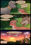  angry canid canine canis collar comic domestic_dog ending english_text fox fur grass grey_body grey_fur hi_res keki_(rukifox) kishu mammal outside plant red_body red_fur rukifox scar speech_bubble sunset tekai text 