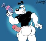  2017 anthro artist_name balls biceps big_balls big_butt big_penis blue_background blue_eyes bottomless bottomless_anthro bottomless_male butt canid canine canis clothed clothing digital_media_(artwork) domestic_dog doritohead dudley_puppy erection fingers fur genitals hi_res huge_balls huge_butt huge_penis looking_back male mammal muscular muscular_anthro muscular_male nickelodeon pecs penis short_tail signature simple_background smile solo standing t.u.f.f._puppy teeth vein veiny_penis white_body white_fur 