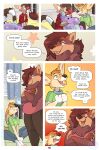  2020 anthro ash_(abz) biped blep bottomwear canid canine canis clothing collar comic dialogue excited female fennec fink_(artist) fox fur group hi_res hugging_plushie kali_(artist) male mammal miko_(abz) one_eye_closed pants pouting shirt speech_bubble t-shirt tongue tongue_out topwear wolf yelling zee_(abz) 
