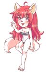  anime_style artemis_tsukino breasts chibi claws clothing cute_fangs domestic_cat felid feline felis female fluffy fluffy_tail fur gesture gris_swimsuit hair hi_res long_hair long_tail mammal meme meme_clothing nails navel one-piece_swimsuit open_mouth paws pink_eyes pink_hair pink_nose red_folt simple_background sitting smile solo swimwear translucent translucent_clothing translucent_swimwear v_sign white_body white_fur 