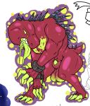  2022 3_toes 4_eyes 4_fingers acrid alien animal_genitalia azzyyeen balls bodily_fluids claws cuff_(restraint) drooling feet feral fingers front_view fully_sheathed genitals male multi_eye nude open_mouth penis quadruped red_body restraints risk_of_rain saliva scalie sheath simple_background solo spikes spikes_(anatomy) standing toes tongue tongue_out toxic white_background 