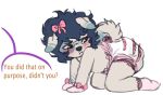  2018 ambiguous_gender anthro archived_source blush bow_tie crawling dialogue diaper digital_drawing_(artwork) digital_media_(artwork) dipstick_ears dipstick_tail english_text feces fur gally_(monsterbunny) hair markings messy_diaper monsterbunny multicolored_ears scat simple_background soiled_diaper soiling solo speech_bubble tail_markings text young 