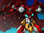  amakawa_mayu cape getter-1_(devolution) getter_robo getter_robo_devolution glowing highres looking_down mecha open_hand red_cape science_fiction solo super_robot yellow_eyes 