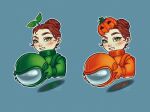  among_us astronaut digital_drawing_(artwork) digital_media_(artwork) duo epke food fruit hair humanoid innersloth looking_at_viewer not_furry plant pumpkin signature simple_background spacesuit video_games 