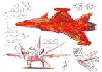  aircraft airplane fighter_jet girly_air_force highres jet military military_vehicle multiple_views no_humans official_art production_art science_fiction sketch taiga_hiroyuki vehicle_focus white_background 