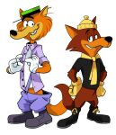  2017 alpha_channel anthro artist_name brown_body canid canine canis clothed clothing duo finimun footwear fur gloves handwear hanna-barbera hat headgear headwear it&#039;s_the_wolf looking_at_viewer loopy_(loopy_de_loop) loopy_de_loop male mammal mildew_wolf shirt shoes simple_background smile topwear transparent_background wolf 