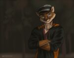  2022 anthro brown_body brown_fur brown_hair brown_nose clothed clothing digital_media_(artwork) eyewear fur glasses gulonine hair koul looking_at_viewer male mammal marten mustelid musteline smile solo 