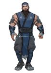  1boy absurdres bara beard belt blue_eyes brown_hair clenched_hand closed_mouth facial_hair gauntlets highres looking_at_viewer male_focus mature_male muscular muscular_male original peterhl scar scar_across_eye scar_on_face short_hair solo 