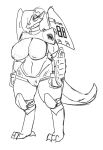  anthro avian aynne_(vdisco) big_breasts biped black_and_white breasts camel_toe fan_character female hair half-closed_eyes hi_res line_art monochrome narrowed_eyes nipple_outline ornith_(murrfur) simple_background solo sportswear standing vdisco warhammer_(franchise) white_background 