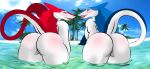 absurd_res alexis_derriere anthro bigboy4025_(artist) breasts butt duo female genitals hi_res island licking licking_lips lipstick makeup palm_tree plant pussy roxanne_bubbles sergal take_your_pick tongue tongue_out tree 