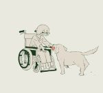  ambiguous_gender avogado6 ball canid canine canis clothed clothing domestic_dog duo feral happy hi_res human male mammal object_in_mouth wheelchair 