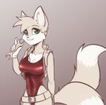 2022 2_tails anthro belt breasts canid canine chest_tuft clothing crossgender dipstick_tail eyebrows eyelashes female fox glistening glistening_clothing gloves green_eyes handwear hi_res holding_object holding_tool holding_wrench inner_ear_fluff looking_at_viewer mammal markings miles_prower mtf_crossgender multi_tail one-piece_swimsuit scorpdk sega smile smiling_at_viewer solo sonic_the_hedgehog_(series) swimwear tail_markings tools topwear tuft vest wrench 