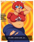  absurd_res anthro belly big_breasts blush bovid braless breasts caprine clothed clothing curvy_figure embarrassed eyeshadow female hair hi_res humanoid lammy_lamb lips makeup mammal parappa_the_rapper raised_clothing raised_shirt raised_topwear red_hair sheep shirt solo sony_corporation sony_interactive_entertainment tenjosan text thick_lips thick_thighs tomboy topwear um_jammer_lammy video_games 