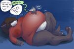  alexia_(azathura) anthro azathura belly belly_jiggle big_belly big_breasts bottomless breasts canid canine canis clothed clothing dialogue digital_media_(artwork) english_text female female_pred hi_res huge_breasts imminent_digestion jiggling lying mammal muffled on_back oral_vore patting patting_belly rumbling_stomach solo solo_focus text thick_thighs unseen_character vore wolf 