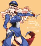  1girl blonde_hair blue_eyes breasts choker collarbone gloves hat hiyoshi_hana large_breasts long_hair looking_at_viewer macross macross_frontier military military_uniform pose sheryl_nome solo uniform white_gloves 