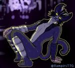  anthro athletic black_body black_fur cats_(musical) claws domestic_cat felid feline felis fluffy fluffy_tail fur glowing glowing_eyes hi_res humanoid_hands looking_at_viewer male mammal mr._mistoffelees night pose sitting smile smirk solo vampirsttg whiskers white_body white_fur yellow_eyes 