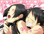  black_hair blush boa_hancock earrings heart hearts highres jewelry long_hair monkey_d_luffy one_piece open_mouth sexually_suggestive smile sss3 
