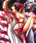  black_hair blush boa_hancock breasts cleavage compression_artifacts earrings highres huge_breasts jewelry jpeg_artifacts long_hair midriff nekomamire one_piece resized salome_(one_piece) skull snake 