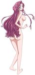  1girl absurdres ass barefoot blue_eyes blush breasts code_geass earrings euphemia_li_britannia feet female from_behind full_body highres jewelry legs looking_at_viewer looking_back naked nipples nude nude_filter open_mouth photoshop pink_hair simple_background solo standing vector vector_trace white_background 