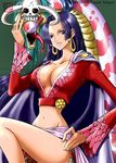  boa_hancock breasts cape cleavage earrings highres jewelry long_hair midriff navel one_piece salome_(one_piece) skull snake 