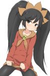  1girl absurdres ashley_(warioware) big_hair black_eyes black_hair commentary_request dress hairband highres long_hair nintendo pantyhose partial_commentary red_dress skirt_hold skull solo twintails very_long_hair warioware white_background yakihebi 