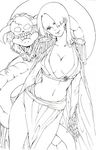  1girl boa_hancock breasts cape cleavage earrings female highres horns jewelry long_hair long_skirt looking_at_viewer navel one_piece outline salome_(one_piece) side_slit skirt skull snake 