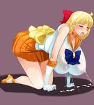  aino_minako all_fours bb bishoujo_senshi_sailor_moon blond_hair blonde_hair blush breasts closed_eyes erect_nipples eyes_closed gigantic_breasts highres huge_breasts impossible_clothes impossible_clothing impossible_shirt lactation large_breasts milk_leaking_through_clothing nipples open_mouth sailor_venus shirt shrimp-mayo 